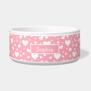 Weißes Herzmuster auf rosa mit Individuelle Name Napf