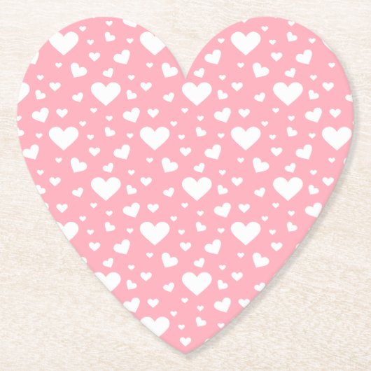 Weißes Herzmuster auf rosa Untersetzer (Vorderseite)