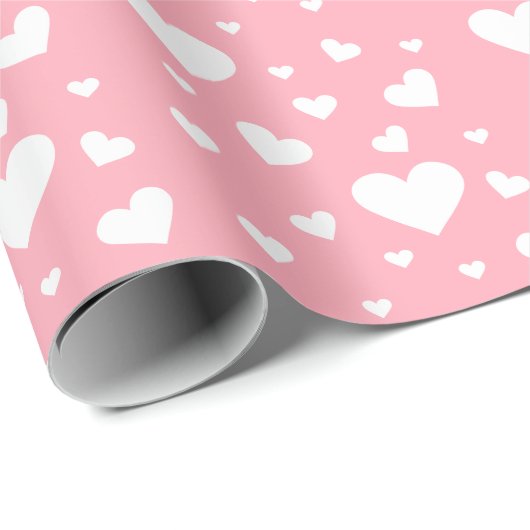Weißes Herzmuster auf Rosa - Valentinstag Geschenkpapier (Rolleneckpunkt)