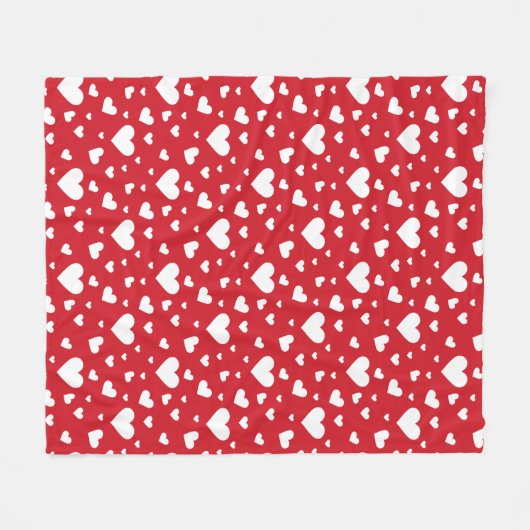 Weißes Herzmuster auf Rot Fleecedecke (Vorderseite (Horizontal))