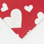 Weißes Herzmuster auf Rot Fleecedecke (Ecke)