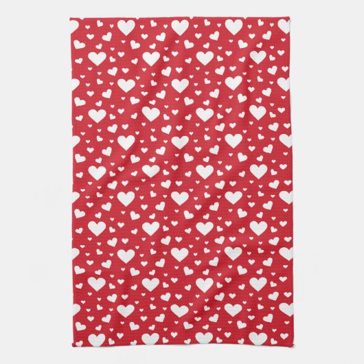Weißes Herzmuster auf Rot Geschirrtuch (Vertikal)