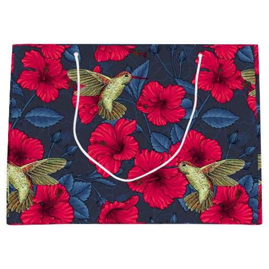 Weißes Hibiskus-Tropenblumenmuster Große Geschenktüte (Vorderseite)