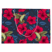 Weißes Hibiskus-Tropenblumenmuster Große Geschenktüte (Rückseite)