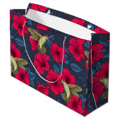 Weißes Hibiskus-Tropenblumenmuster Große Geschenktüte (Rückseite Schrägansicht)