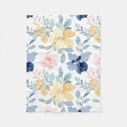 Weißes Hintergrundbild Wasserfarben Blumendesign Fleecedecke (Vorderseite)