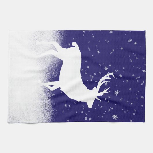 Weißes Hirsch im Schnee Geschirrtuch (Horizontal)
