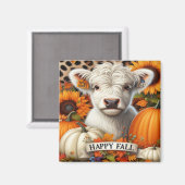 Weißes Hochland-Kalb unter Pumpkins und Sonnenblum Magnet (Vorderseite/Rückseite)