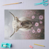 Weißes Hochland Kuh Rosa Wildblumen Decoupage Seidenpapier (Basteln)