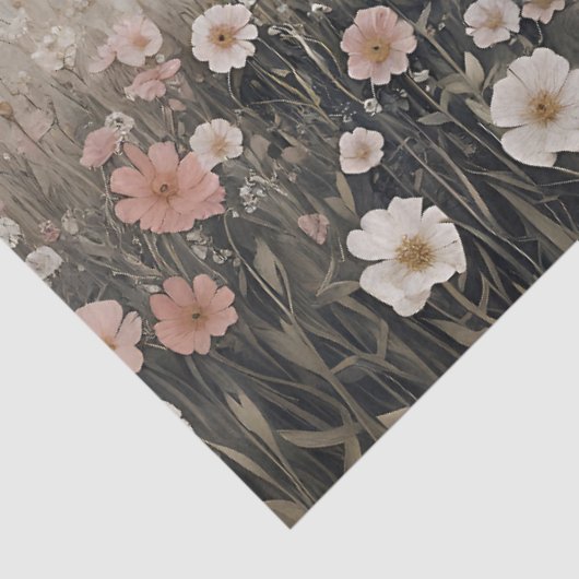 Weißes Hochland Kuh Rosa Wildblumen Malerei Seidenpapier (Ausschnitt)