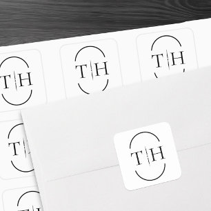 Weißes Hochzeitmonogramm in Oval-Rahmen Quadratischer Aufkleber