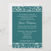 Weißes Hochzeitskleid auf aquamarinem Brautparty Einladung (Rückseite)