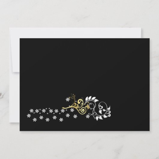 Weißes Hochzeitskleid, Wirbel auf schwarzem Brautp Einladung (Rückseite)