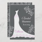 Weißes Hochzeitskleid, Wirbel auf schwarzem Brautp Einladung (Vorne/Hinten)