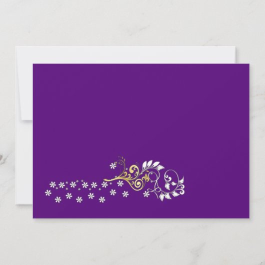 Weißes Hochzeitskleid, wirbeln auf purfarbenem Bra Einladung (Rückseite)