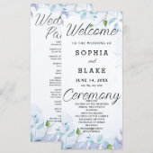 Weißes Hochzeitsprogramm für Blaue und Lila Blätte (Vorne/Hinten)