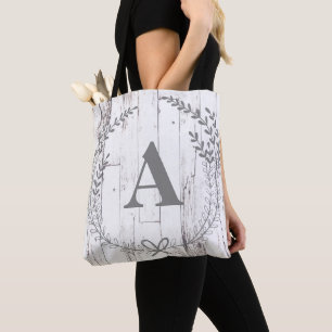 Weißes Holz Rustikales Farmhaus Monogramm Buchstab Tasche