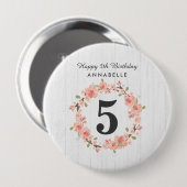 Weißes Holz und Pfirsichblumenreath zum Geburtstag Button (Vorne & Hinten)