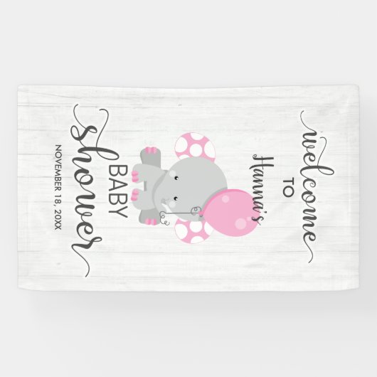 Weißes Holz und Rosa Elefantendusche Begrüßung Banner (Horizontal)