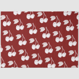 Weißes Holzschnitt-Kirschdesign auf dunkelrot Seidenpapier