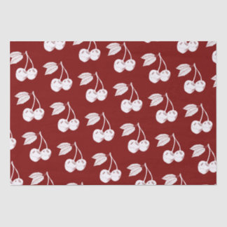 Weißes Holzschnitt-Kirschdesign auf dunkelrot Seidenpapier