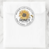 Weißes Honiglabel mit Sonnenblumen und Honigbienen Runder Aufkleber (Tasche)