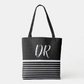 Weißes, horizontales Streifen, monogramm, elegant  Tasche (Rückseite)