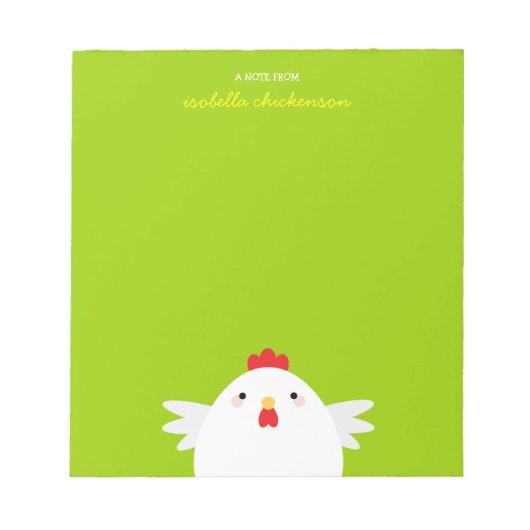 Weißes Huhn auf grünem, personalisierbarem Notepad Notizblock (Vorderseite)