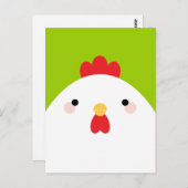 Weißes Huhn auf grünen Postkarten (Vorne/Hinten)