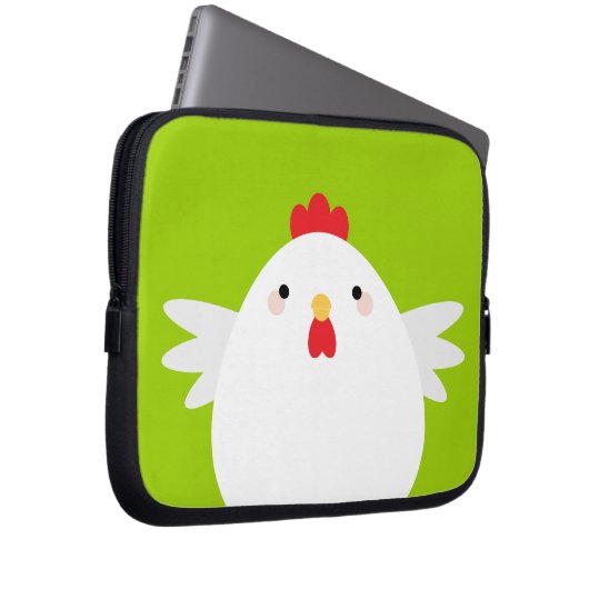 Weißes Huhn auf grüner Elektronik-Hülse Laptopschutzhülle (Vorne Rechts)