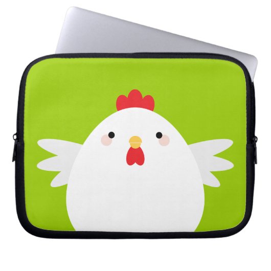 Weißes Huhn auf grüner Elektronik-Hülse Laptopschutzhülle (Vorderseite)