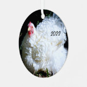 Weißes Huhn - Frizzles Cochin Bantam Pet Ornament Aus Metall (Vorderseite links)