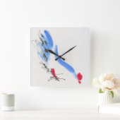 Weißes Huhn. Kalligraphie und Aquarell Quadratische Wanduhr (Zuhause)
