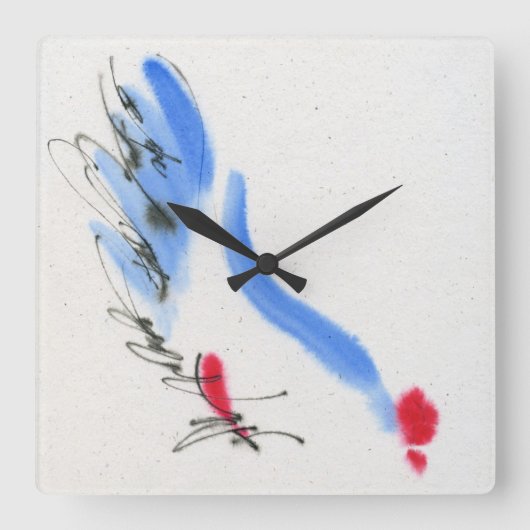 Weißes Huhn. Kalligraphie und Aquarell Quadratische Wanduhr (Vorderseite)