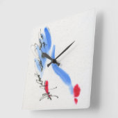 Weißes Huhn. Kalligraphie und Aquarell Quadratische Wanduhr (Winkel)