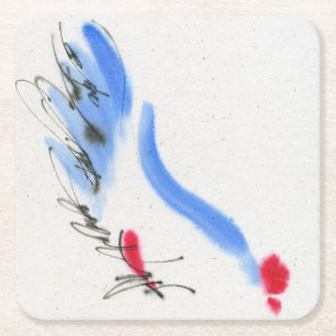 Weißes Huhn. Kalligraphie und Aquarell Rechteckiger Pappuntersetzer
