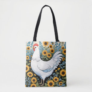 Weißes Huhn und Sonnenblumen Tasche
