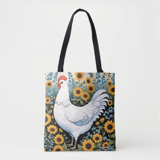 Weißes Huhn und Sonnenblumen Tasche (Vorderseite)