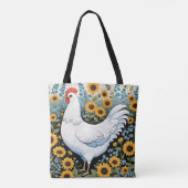 Weißes Huhn und Sonnenblumen Tasche (Rückseite)