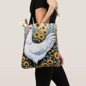 Weißes Huhn und Sonnenblumen Tasche (Von Nahem)
