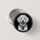 Weißes Hundportrait mit Kettenkollar Button (Vorne & Hinten)
