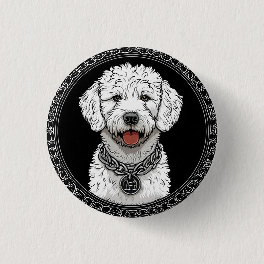 Weißes Hundportrait mit Kettenkollar Button (Vorderseite)
