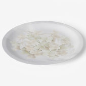 Weißes Hydrangea auf Abstraktem Weiß Pappteller (Schrägansicht)