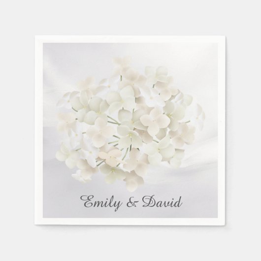Weißes Hydrangea auf Abstraktem Weiß Serviette (Vorderseite)