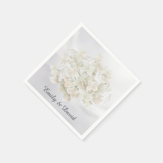 Weißes Hydrangea auf Abstraktem Weiß Serviette (Ecke)