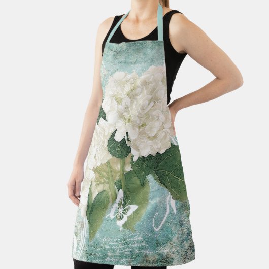 Weißes Hydrangea auf blau Schürze (InSitu)