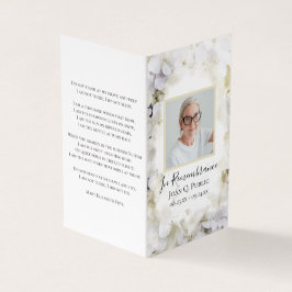 Weißes Hydrangea Beerdigungsgebet Visitenkarten