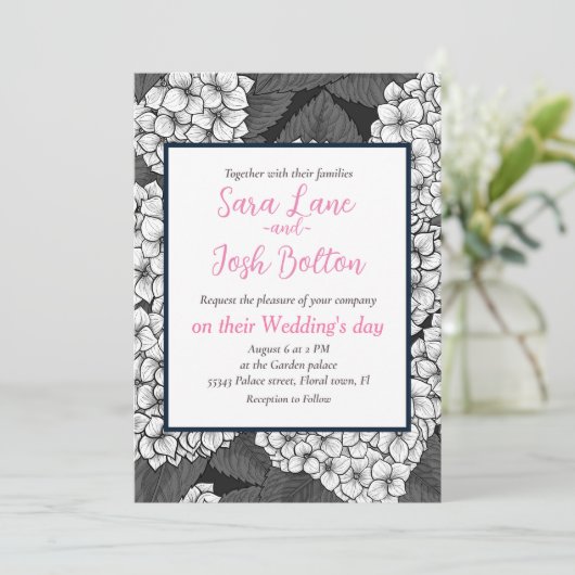 Weißes Hydrangea Einladung (Stehend Vorderseite)