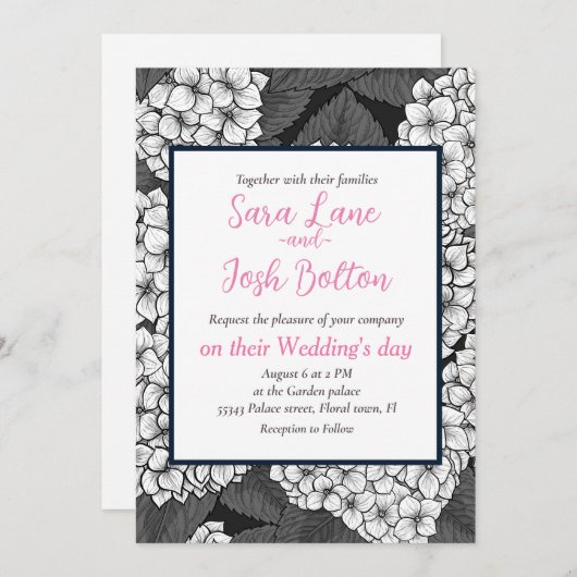 Weißes Hydrangea Einladung (Vorne/Hinten)