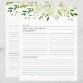 Weißes Hydrangea Floral Wasserfarbe Rezeptseite (Vorne/Hinten)